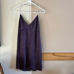 Free People S Navy chain strap sexy silk slip handkerchief Dress